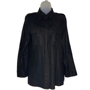 AD ADOLFO DOMINGUEZ Linen‎ Blend Military Style Black Shirt Shacket sz 42 S / M